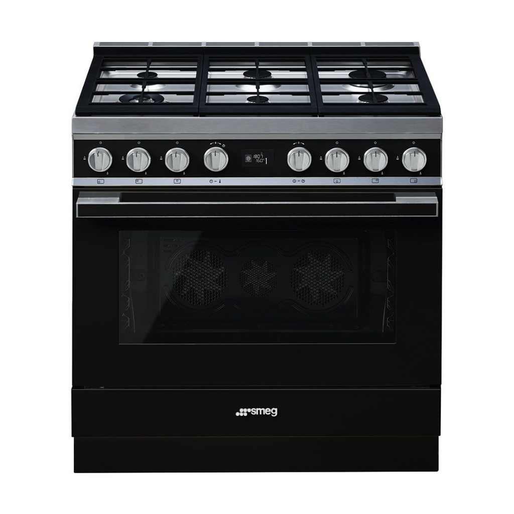 Cocina de Gas 6 fuegos Smeg negra - Jemaq